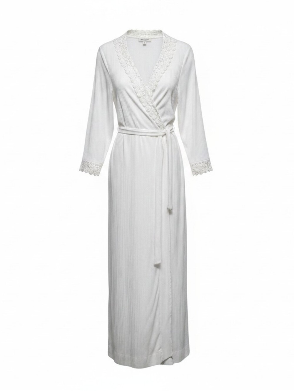 Vintage Christian Dior for I. Magnin White Lace Trim Lounge Robe • Pleated Wrap